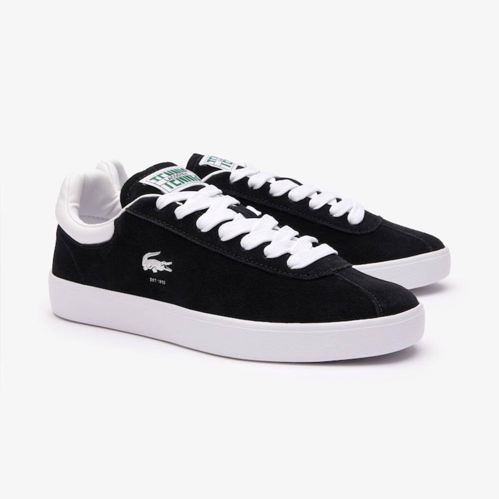 🐊🐊🐊 Lacoste Baseshot Black Suede Leather Sneakers size 7 US/38 European